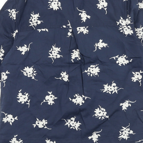 Marks and Spencer Womens Blue Geometric 100% Cotton Basic Button-Up Size 6 V-Neck