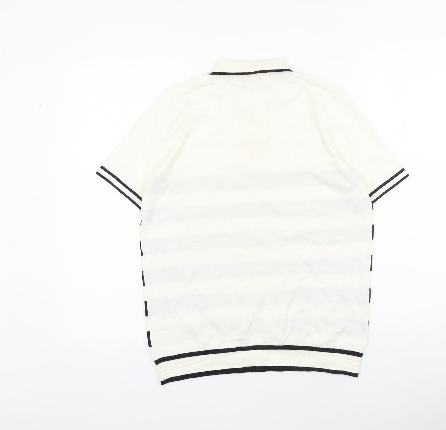 Marks and Spencer Boys White Striped 100% Cotton Basic Polo Size 14-15 Years Collared Zip