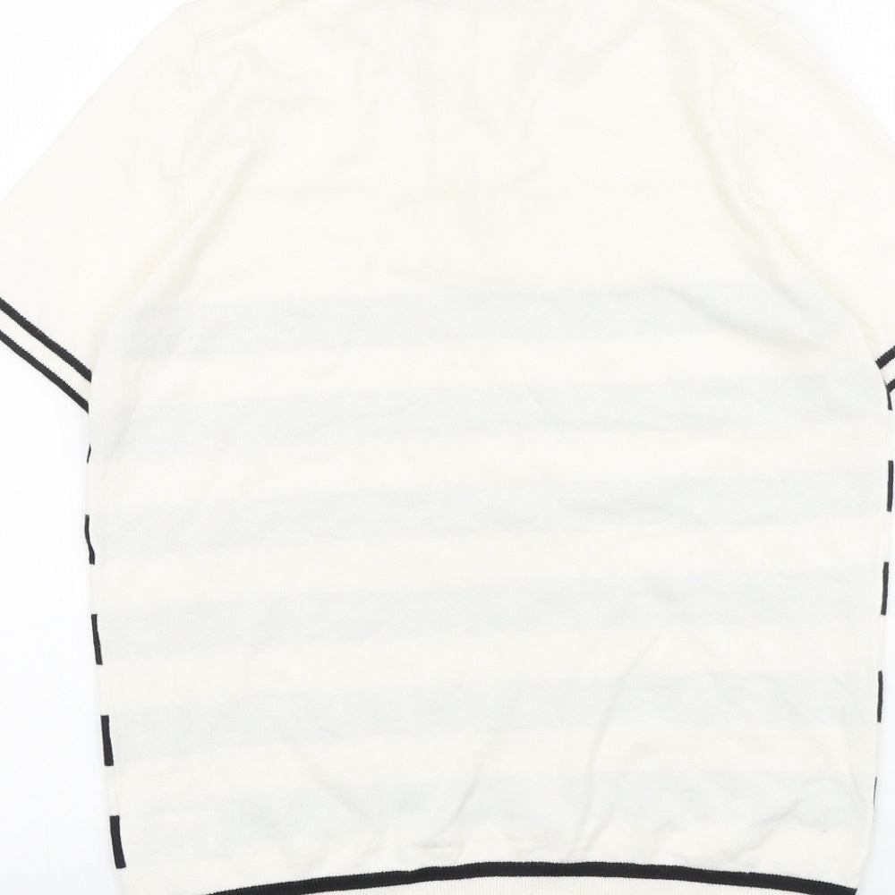 Marks and Spencer Boys White Striped 100% Cotton Basic Polo Size 14-15 Years Collared Zip