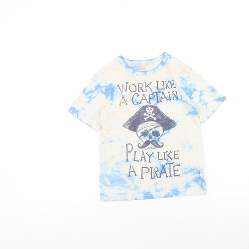 Preworn Boys Blue 100% Cotton Basic T-Shirt Size 4 Years Round Neck Pullover - Pirate