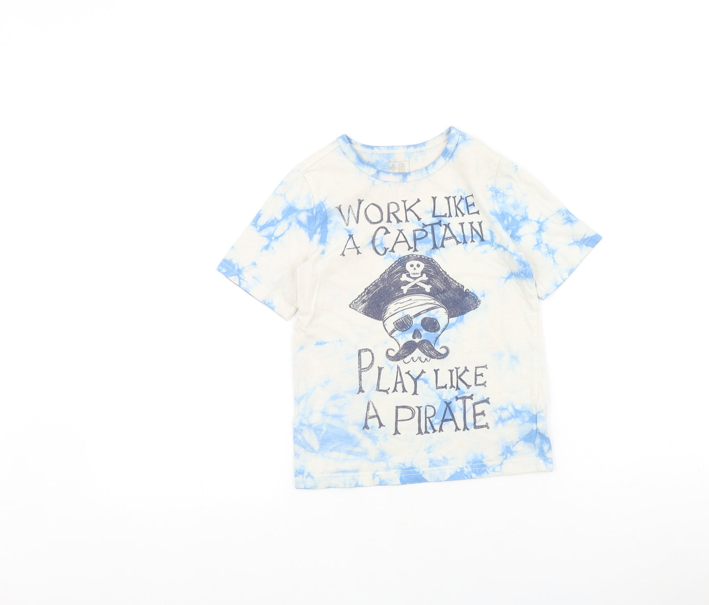 Preworn Boys Blue 100% Cotton Basic T-Shirt Size 4 Years Round Neck Pullover - Pirate