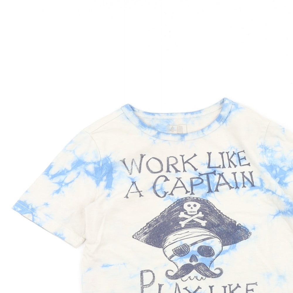 Preworn Boys Blue 100% Cotton Basic T-Shirt Size 4 Years Round Neck Pullover - Pirate