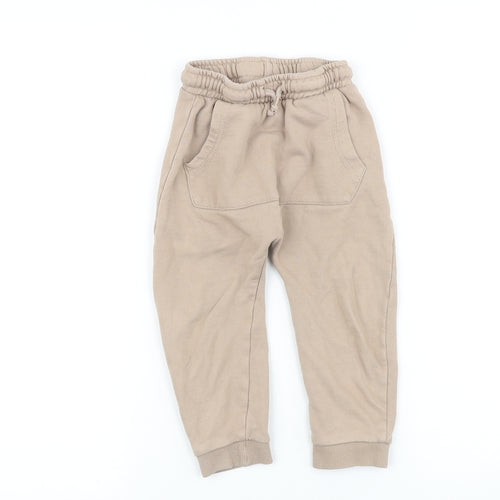 George Boys Brown 100% Cotton Jogger Trousers Size 2-3 Years Regular Drawstring
