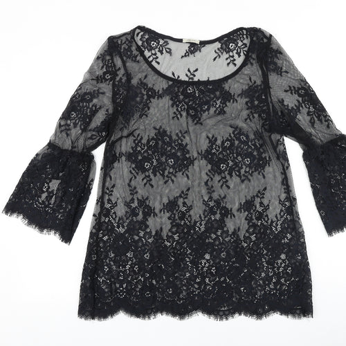 Intimissimi Womens Black Geometric Polyamide Basic Blouse Size M Round Neck