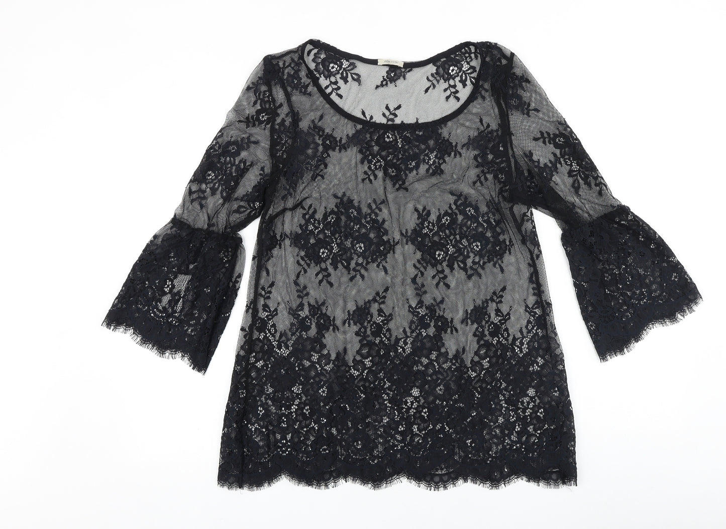 Intimissimi Womens Black Geometric Polyamide Basic Blouse Size M Round Neck