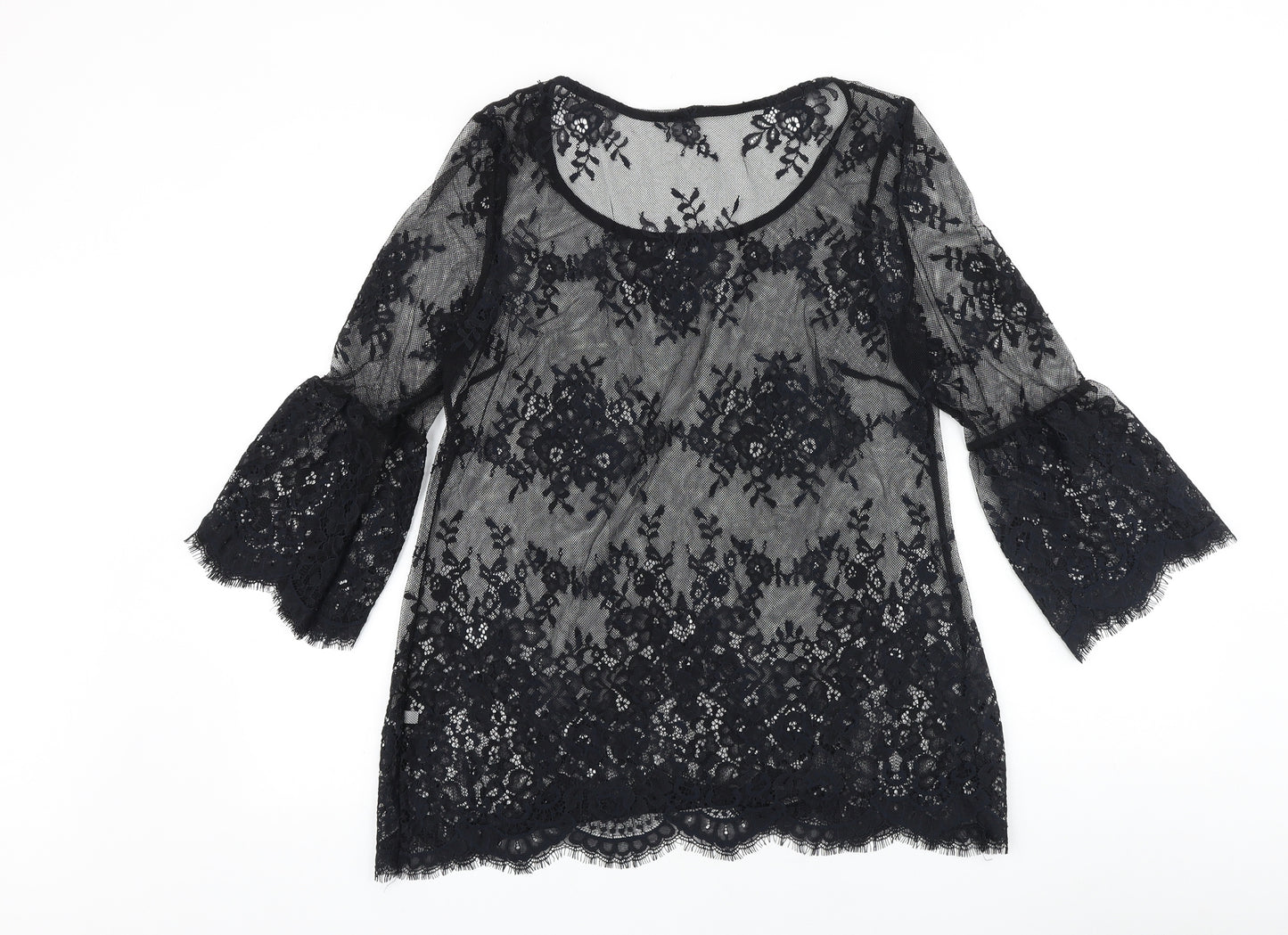 Intimissimi Womens Black Geometric Polyamide Basic Blouse Size M Round Neck