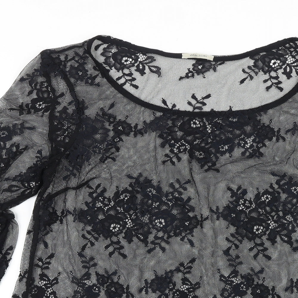 Intimissimi Womens Black Geometric Polyamide Basic Blouse Size M Round Neck
