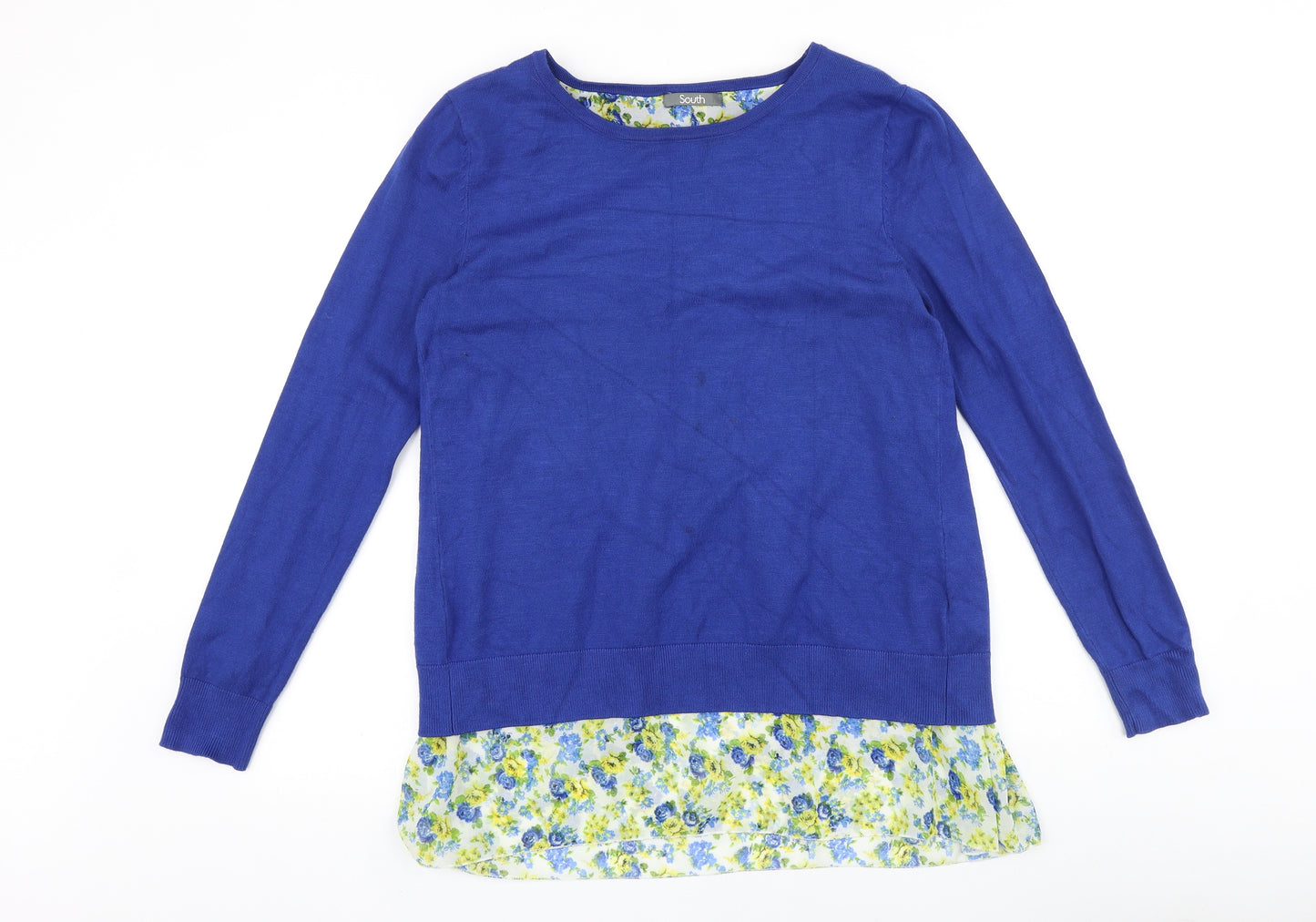 South Womens Blue Round Neck 100% Cotton Pullover Jumper Size 10