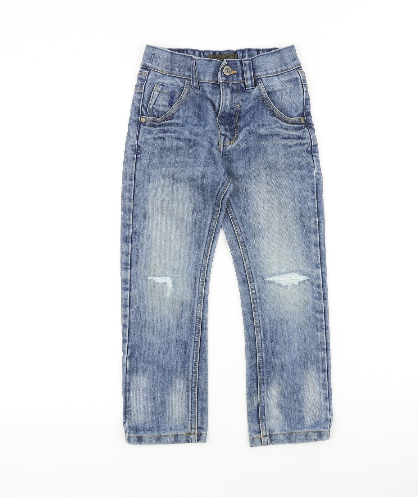 NEXT Boys Blue 100% Cotton Straight Jeans Size 6 Years Regular Zip - Distressed