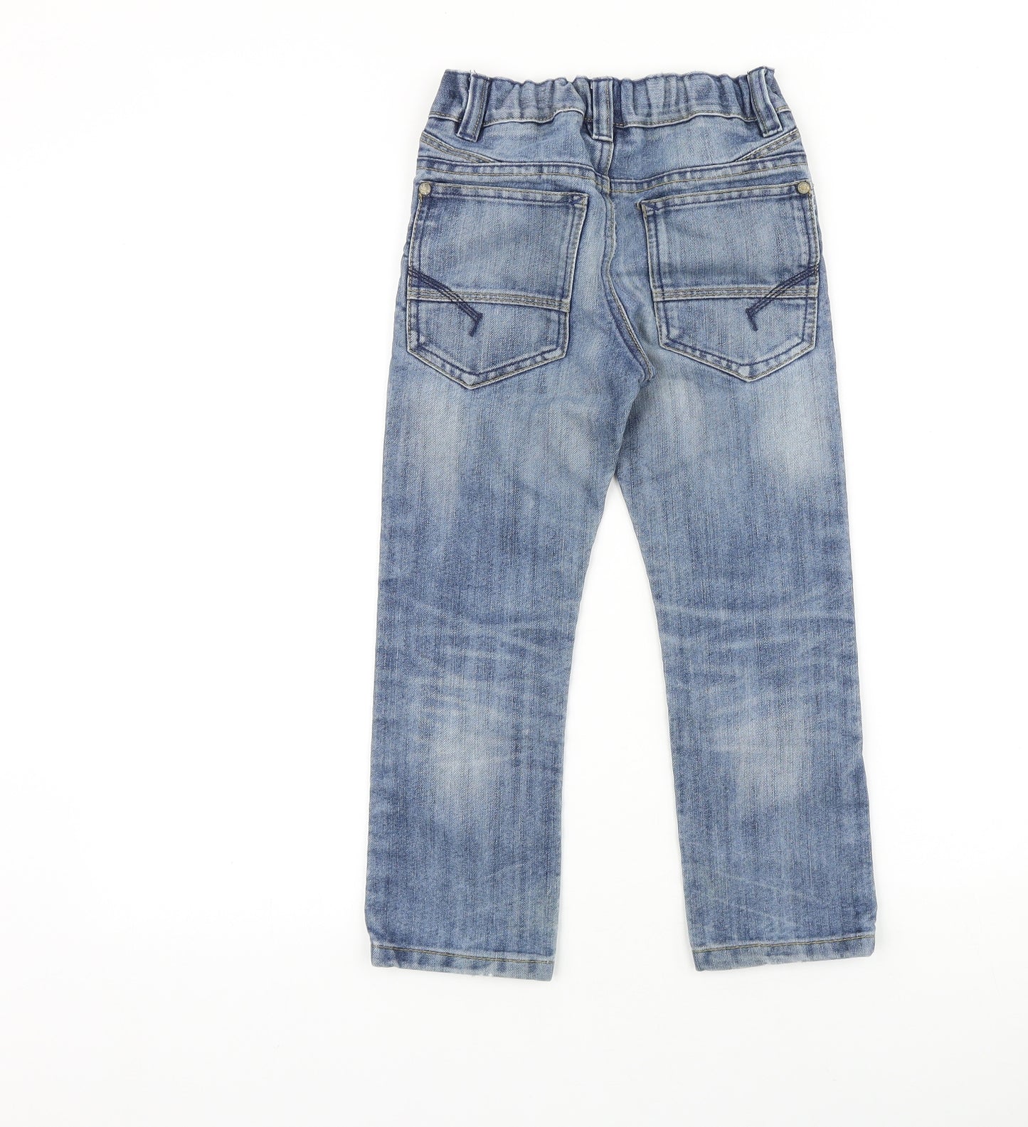 NEXT Boys Blue 100% Cotton Straight Jeans Size 6 Years Regular Zip - Distressed