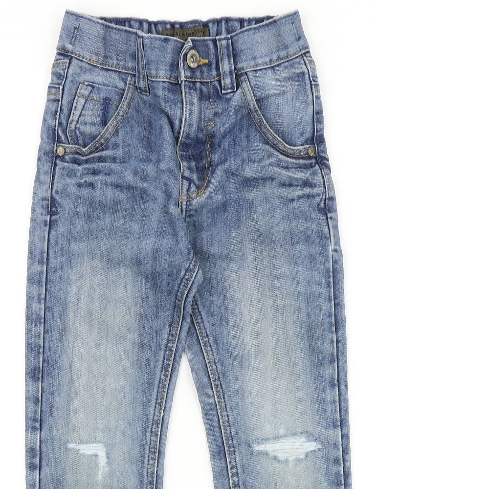 NEXT Boys Blue 100% Cotton Straight Jeans Size 6 Years Regular Zip - Distressed