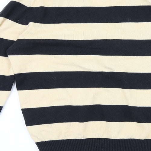 Thomas Burberry Mens Black V-Neck Striped Cotton Cardigan Jumper Size M Long Sleeve - Elbow Patches