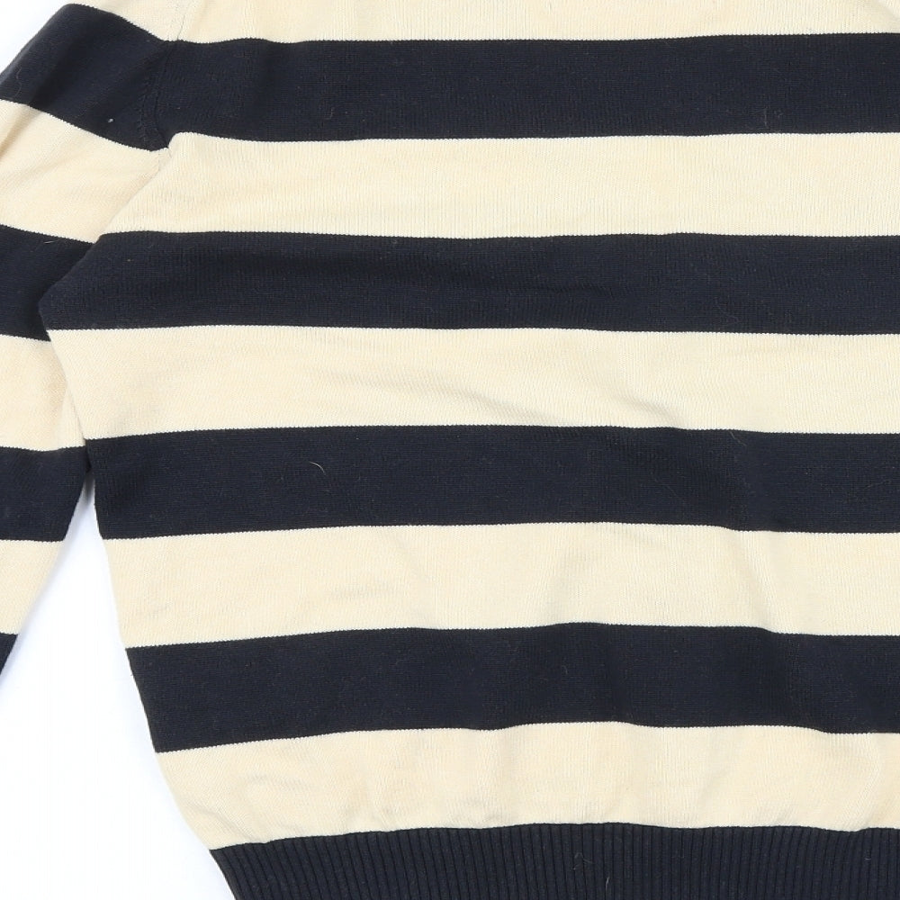 Thomas Burberry Mens Black V-Neck Striped Cotton Cardigan Jumper Size M Long Sleeve - Elbow Patches