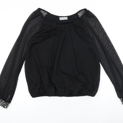 Wallis Womens Black Polyester Basic Blouse Size 10 Round Neck