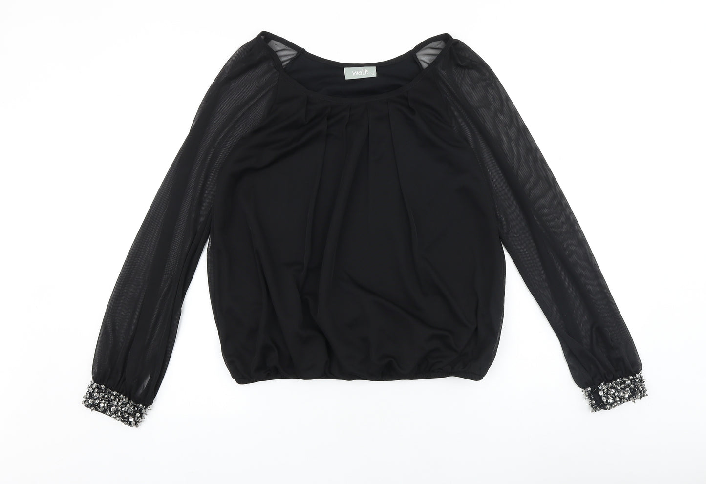 Wallis Womens Black Polyester Basic Blouse Size 10 Round Neck
