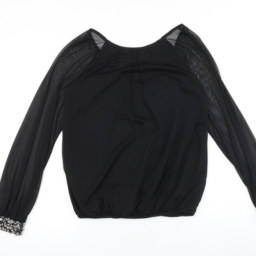 Wallis Womens Black Polyester Basic Blouse Size 10 Round Neck