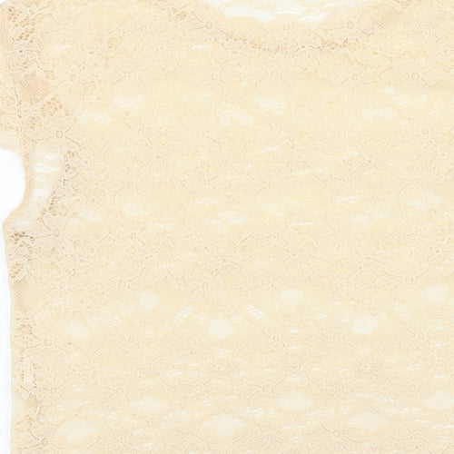 Zara Womens Ivory Geometric Polyamide Basic T-Shirt Size S Round Neck