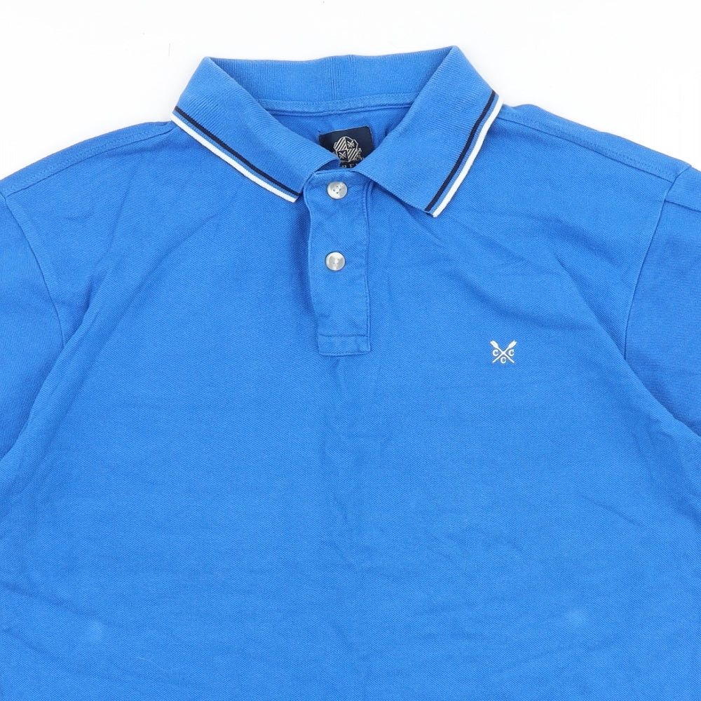 Crew Clothing Mens Blue 100% Cotton Polo Size S Collared Button