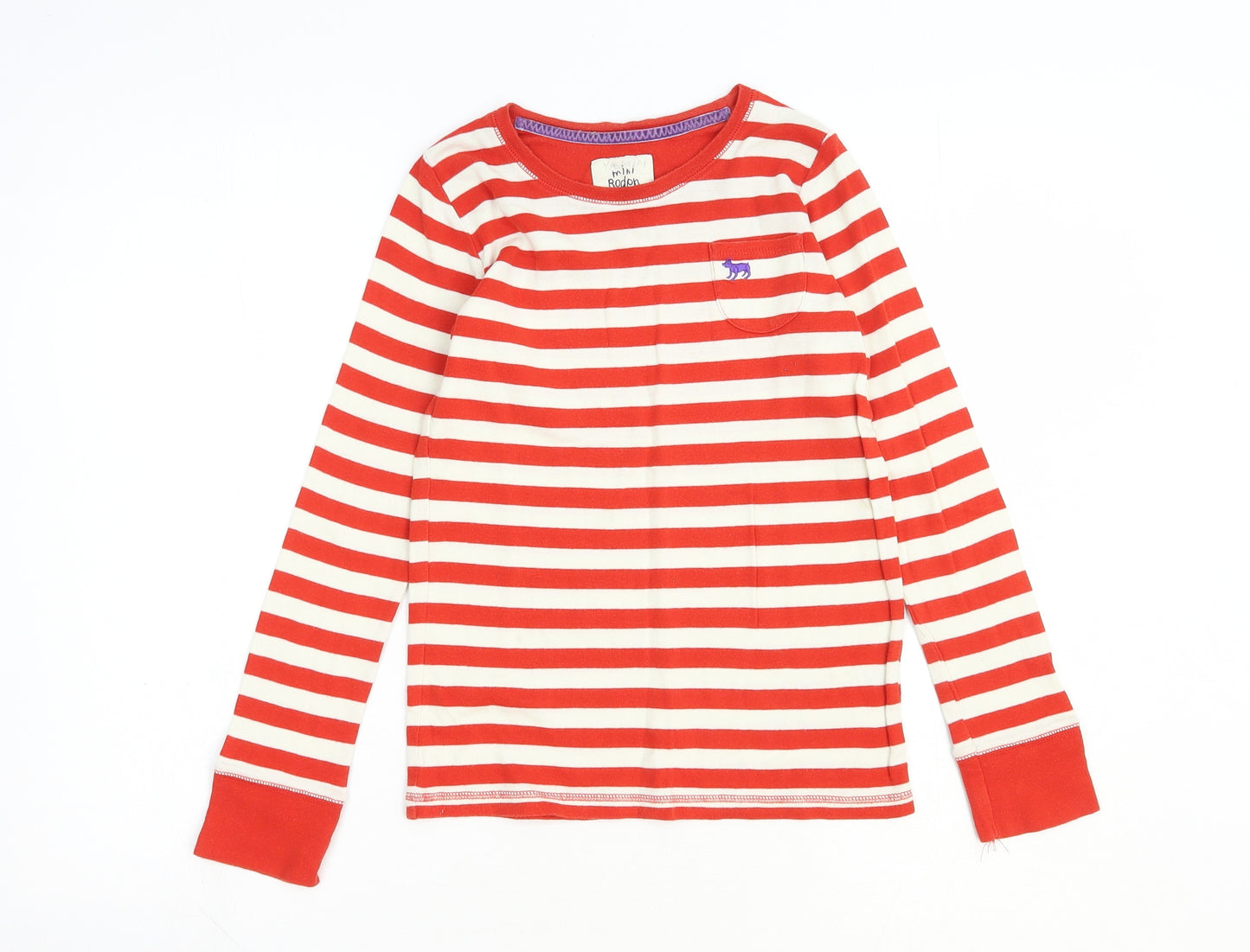 Mini Boden Girls Red Striped 100% Cotton Pullover T-Shirt Size 11-12 Years Round Neck Pullover
