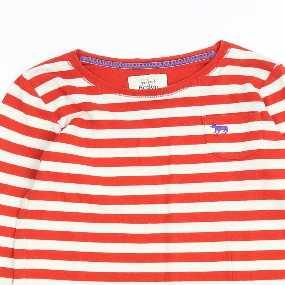 Mini Boden Girls Red Striped 100% Cotton Pullover T-Shirt Size 11-12 Years Round Neck Pullover