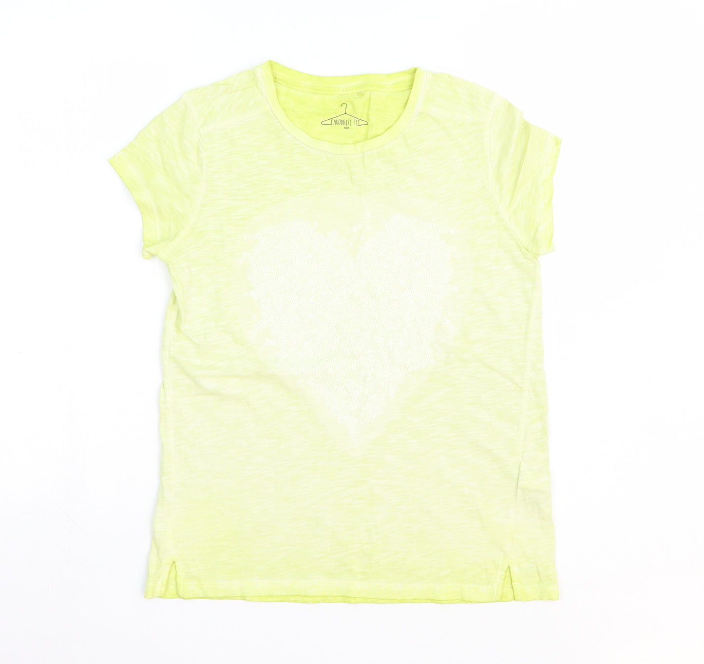 NEXT Girls Yellow 100% Cotton Basic T-Shirt Size 10-11 Years Round Neck Pullover - Heart