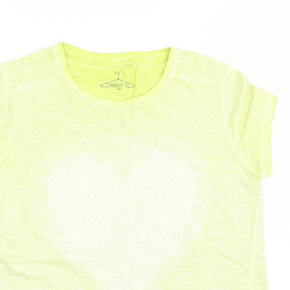 NEXT Girls Yellow 100% Cotton Basic T-Shirt Size 10-11 Years Round Neck Pullover - Heart
