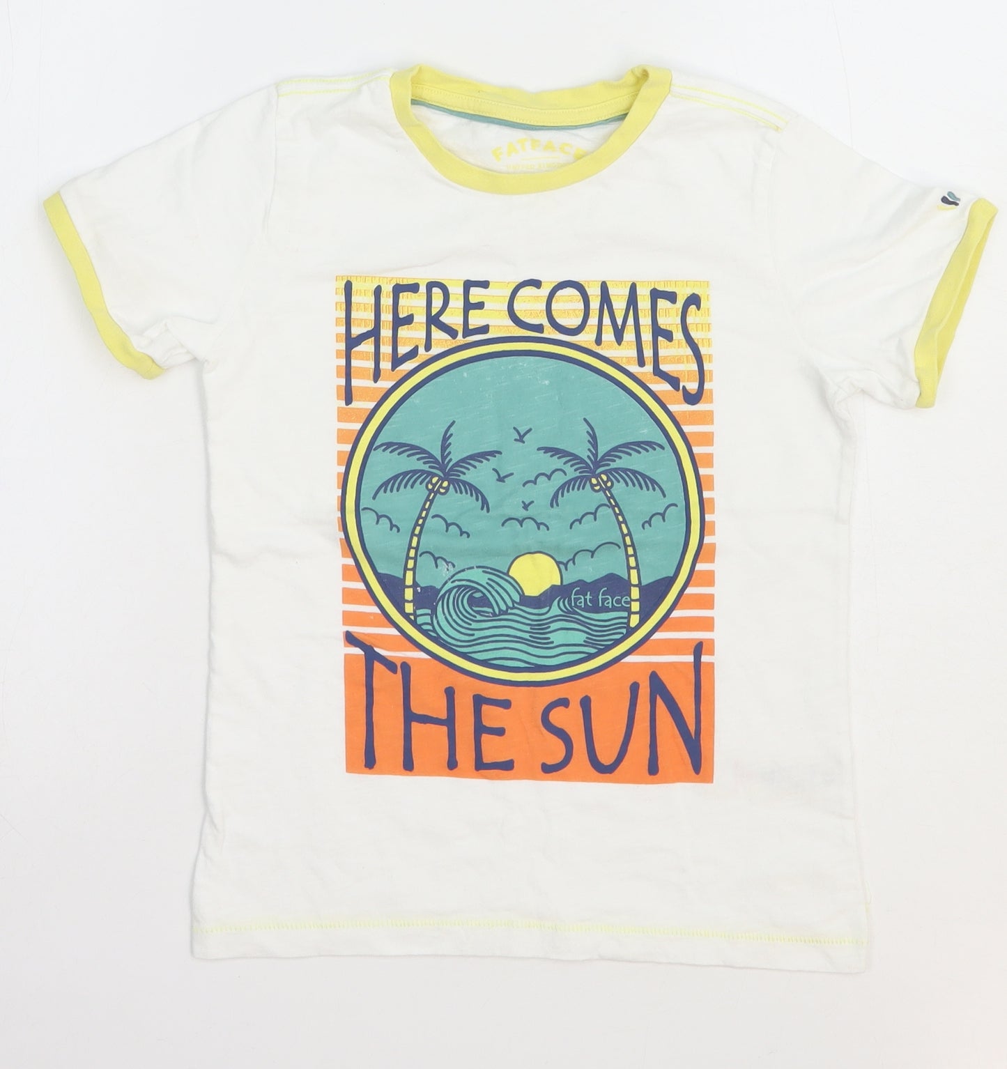 Fat Face Boys White 100% Cotton Basic T-Shirt Size 8-9 Years Round Neck Pullover - Here comes the Sun