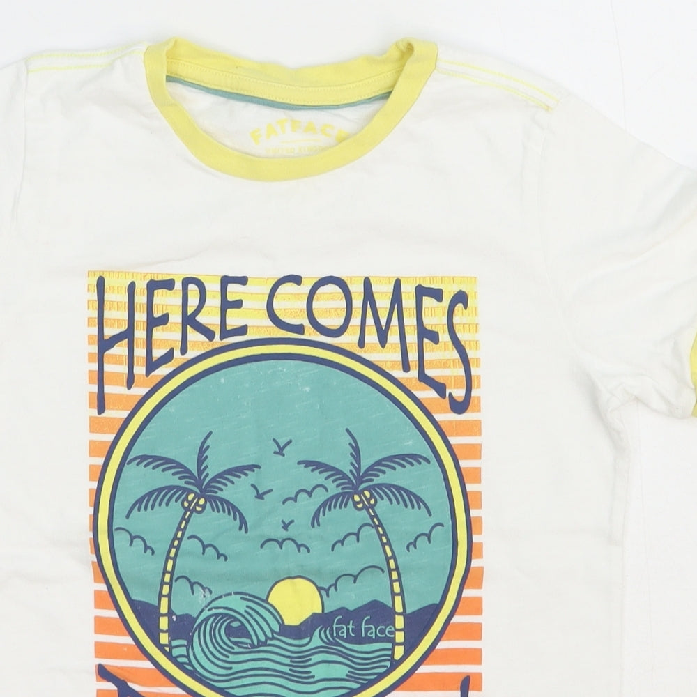 Fat Face Boys White 100% Cotton Basic T-Shirt Size 8-9 Years Round Neck Pullover - Here comes the Sun