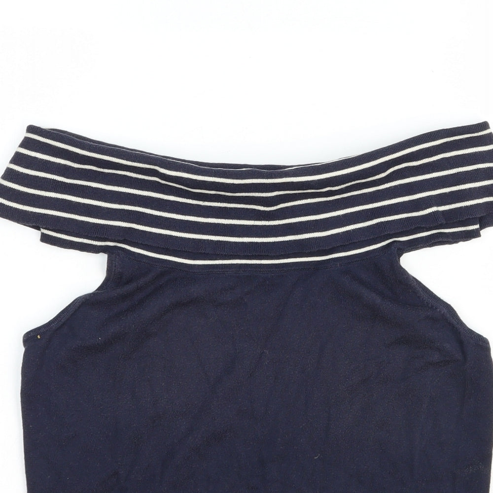 NEXT Womens Blue Striped Cotton Basic Tank Size 12 Round Neck