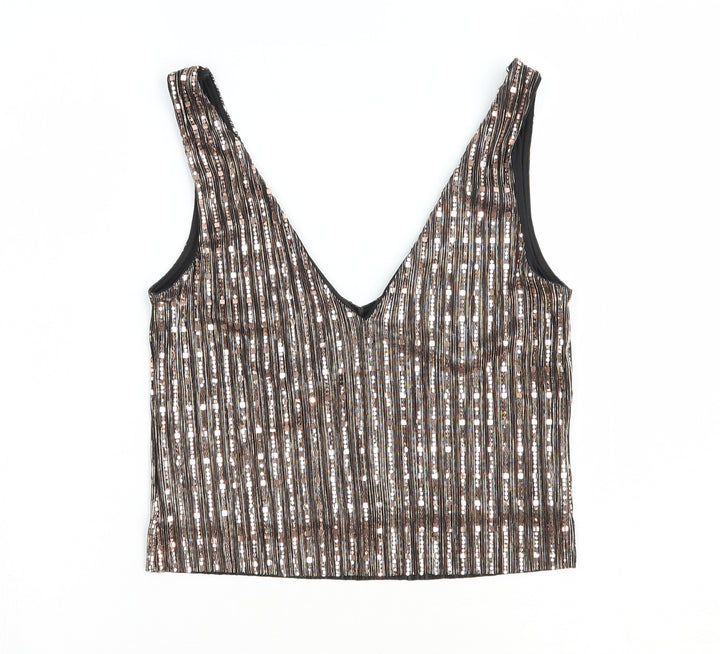 Miss Selfridge Womens Pink Geometric Polyester Basic Tank Size 4 V-Neck