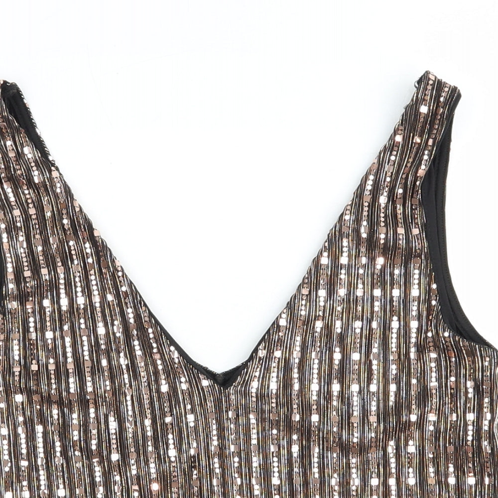 Miss Selfridge Womens Pink Geometric Polyester Basic Tank Size 4 V-Neck