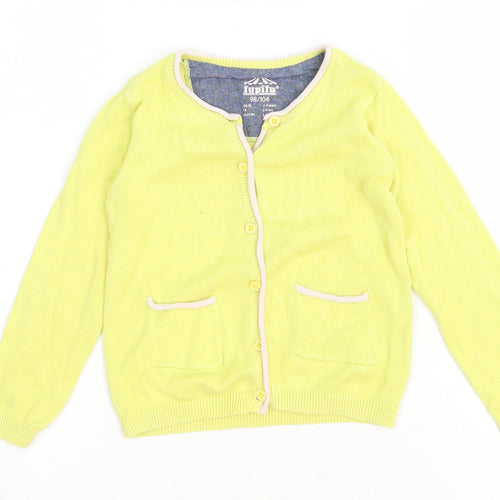 Lupilu Girls Yellow Round Neck Cotton Cardigan Jumper Size 2-3 Years