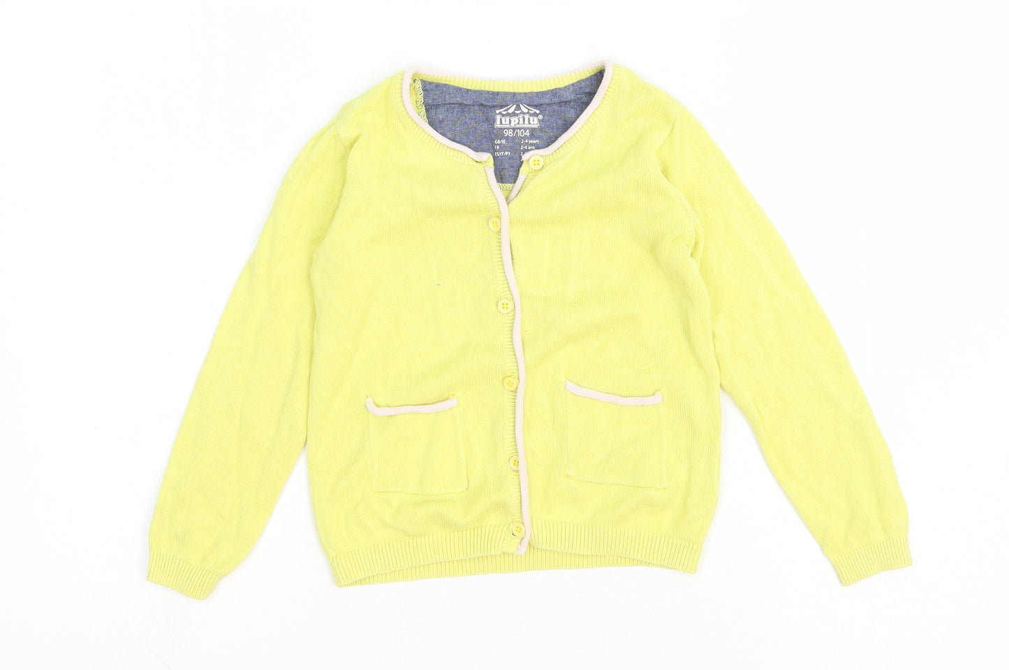 Lupilu Girls Yellow Round Neck Cotton Cardigan Jumper Size 2-3 Years