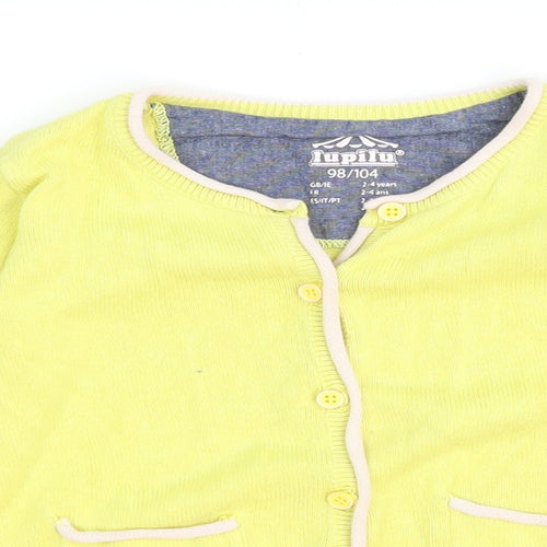 Lupilu Girls Yellow Round Neck Cotton Cardigan Jumper Size 2-3 Years