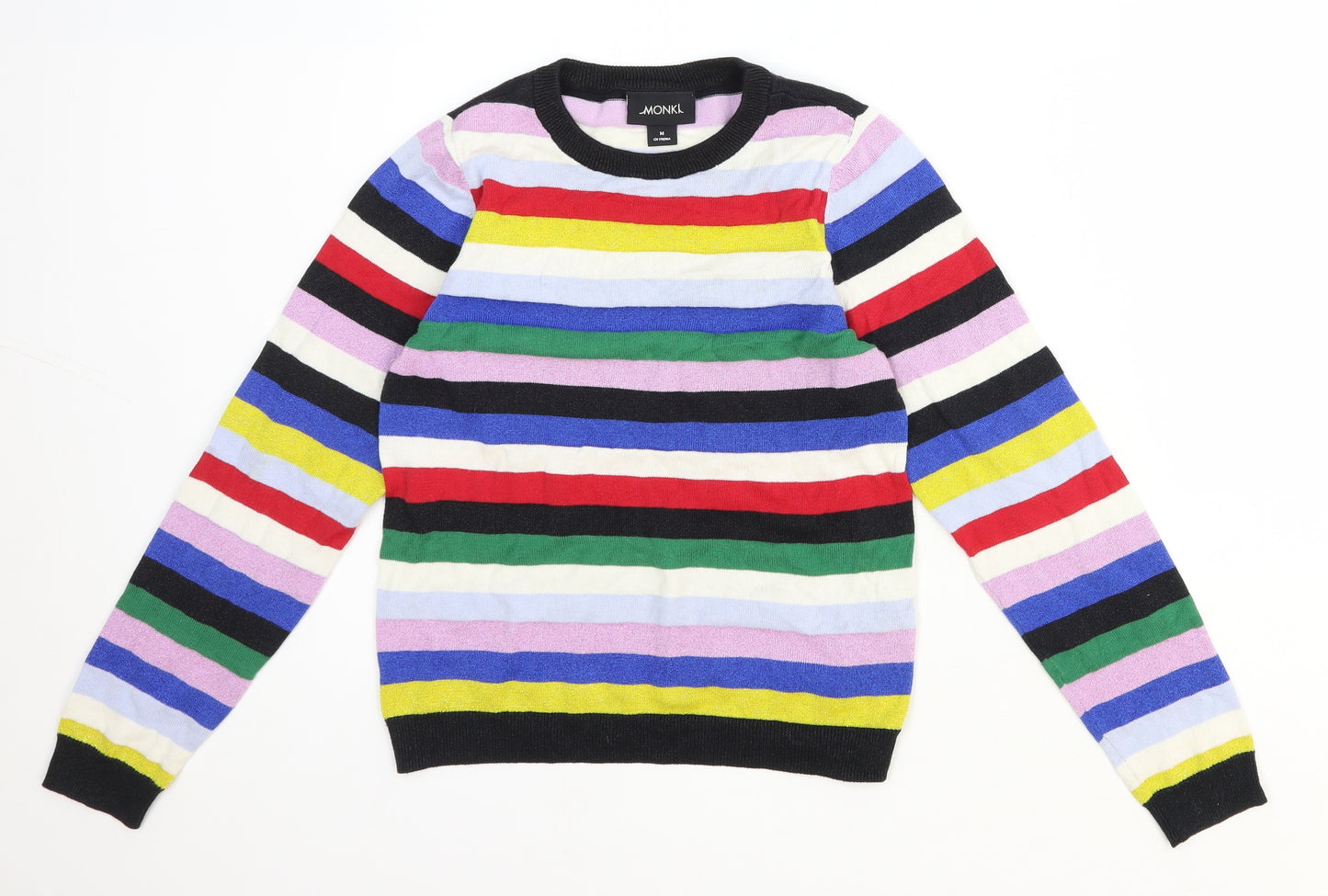Monki Womens Multicoloured Round Neck Striped Cotton Tunic Jumper Size M