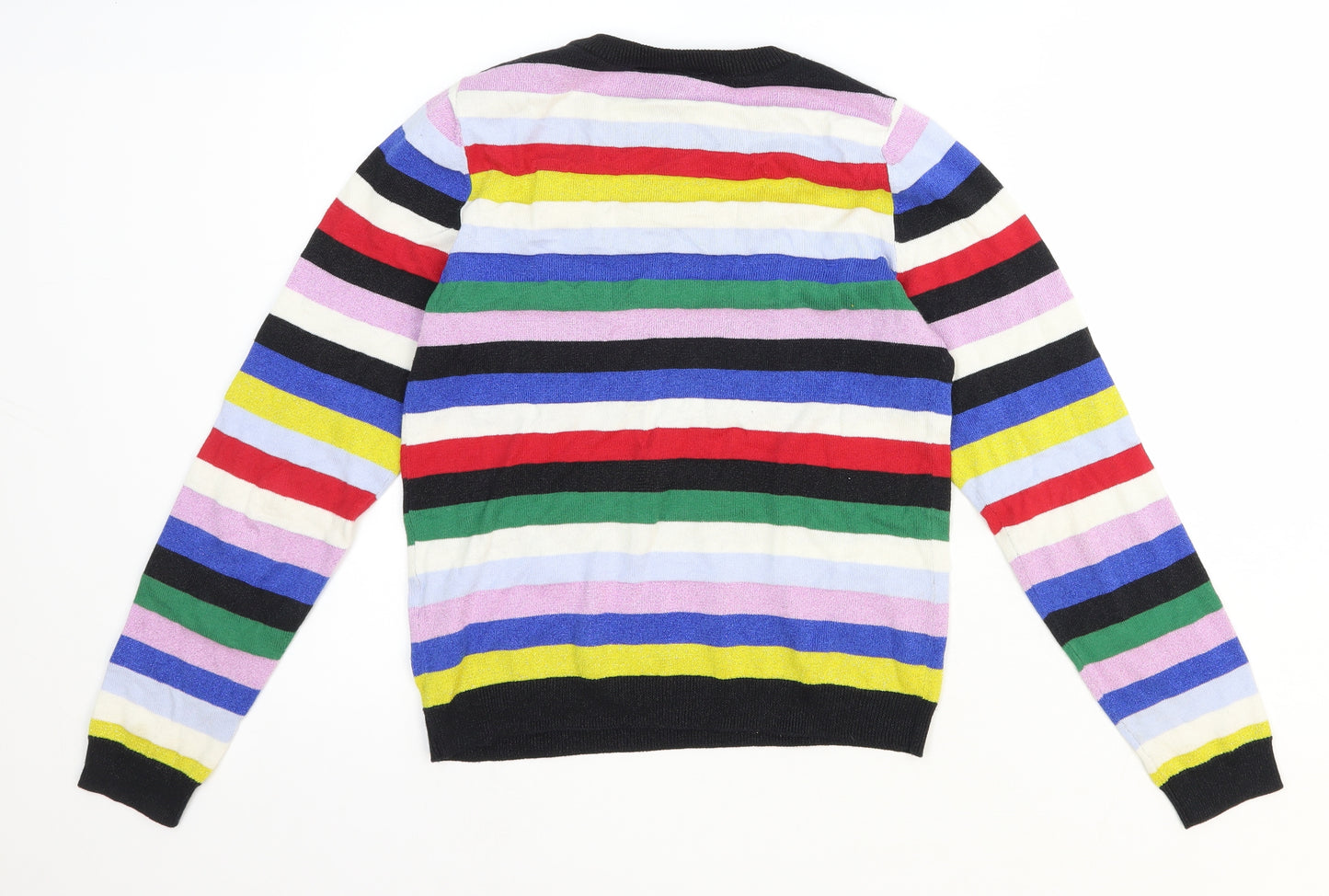 Monki Womens Multicoloured Round Neck Striped Cotton Tunic Jumper Size M
