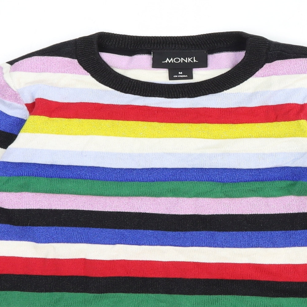 Monki Womens Multicoloured Round Neck Striped Cotton Tunic Jumper Size M