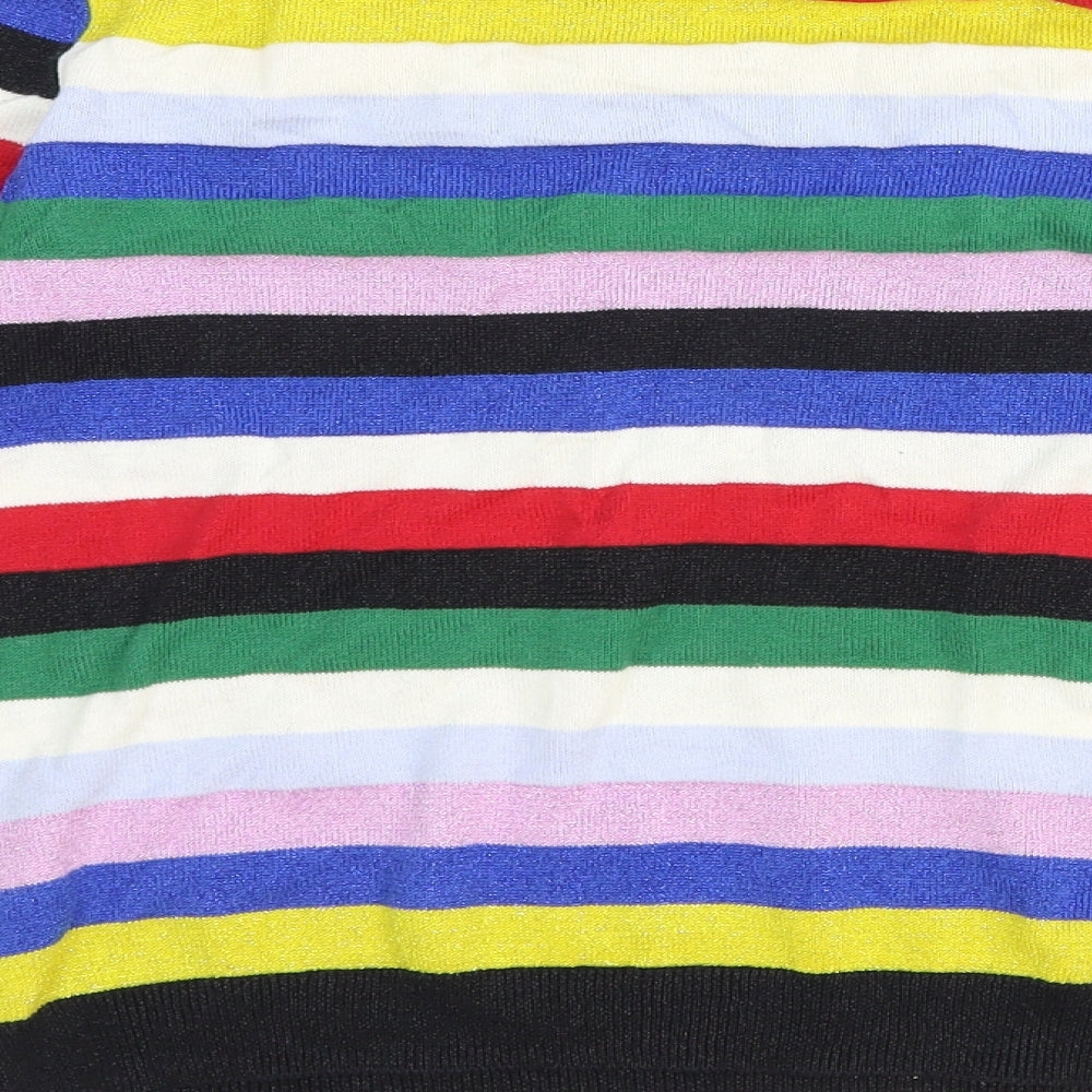 Monki Womens Multicoloured Round Neck Striped Cotton Tunic Jumper Size M