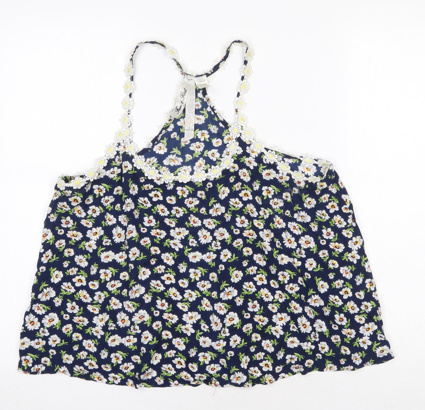 Fun & Flint Womens Blue Floral Viscose Camisole Tank Size L Scoop Neck - Racerback