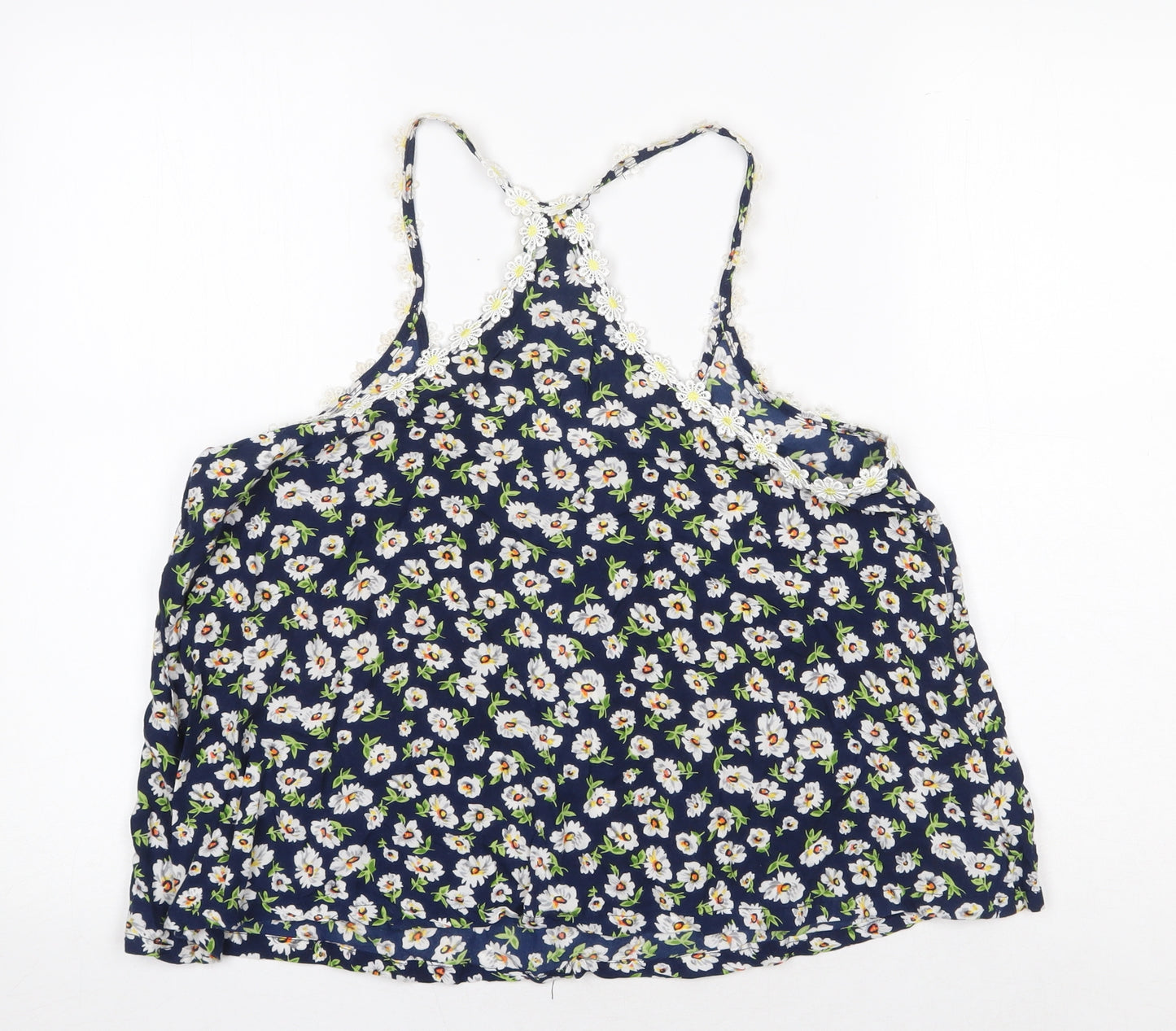 Fun & Flint Womens Blue Floral Viscose Camisole Tank Size L Scoop Neck - Racerback