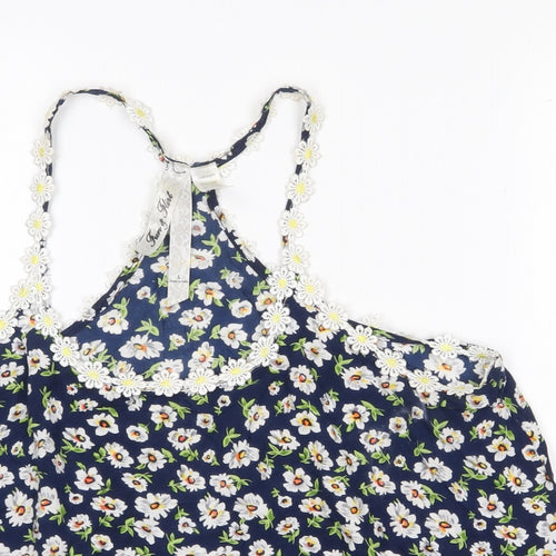 Fun & Flint Womens Blue Floral Viscose Camisole Tank Size L Scoop Neck - Racerback