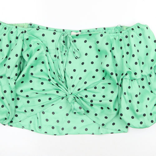 River Island Womens Green Polka Dot Polyester Cropped Blouse Size 16 Off the Shoulder - Bardot