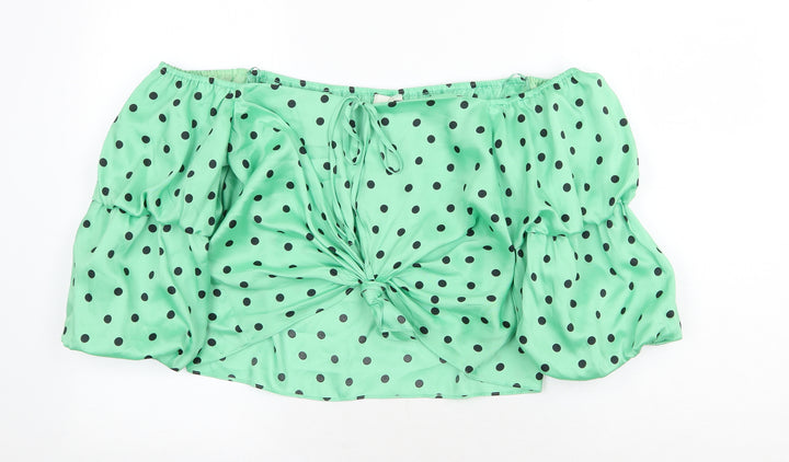 River Island Womens Green Polka Dot Polyester Cropped Blouse Size 16 Off the Shoulder - Bardot