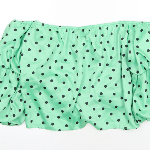 River Island Womens Green Polka Dot Polyester Cropped Blouse Size 16 Off the Shoulder - Bardot