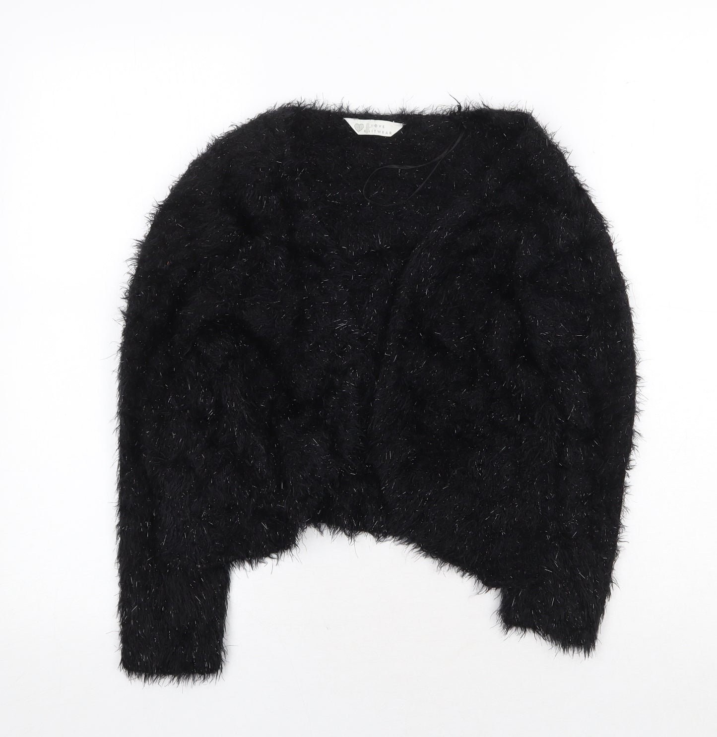 BHS Womens Black V-Neck Nylon Cardigan Jumper Size 10