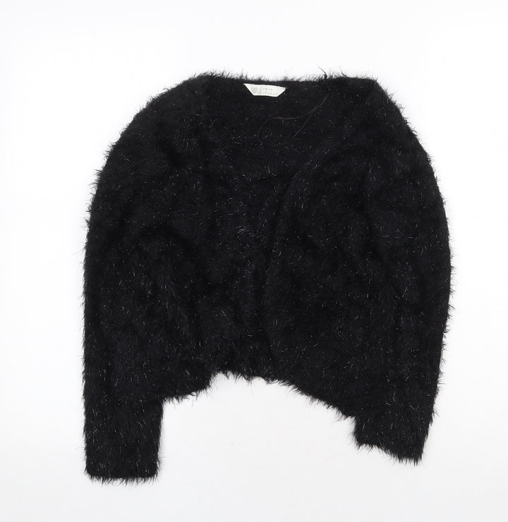 BHS Womens Black V-Neck Nylon Cardigan Jumper Size 10