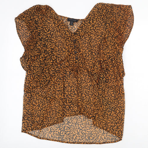 Topshop Womens Orange Animal Print Polyester Basic Blouse Size 8 V-Neck - Leopard Print