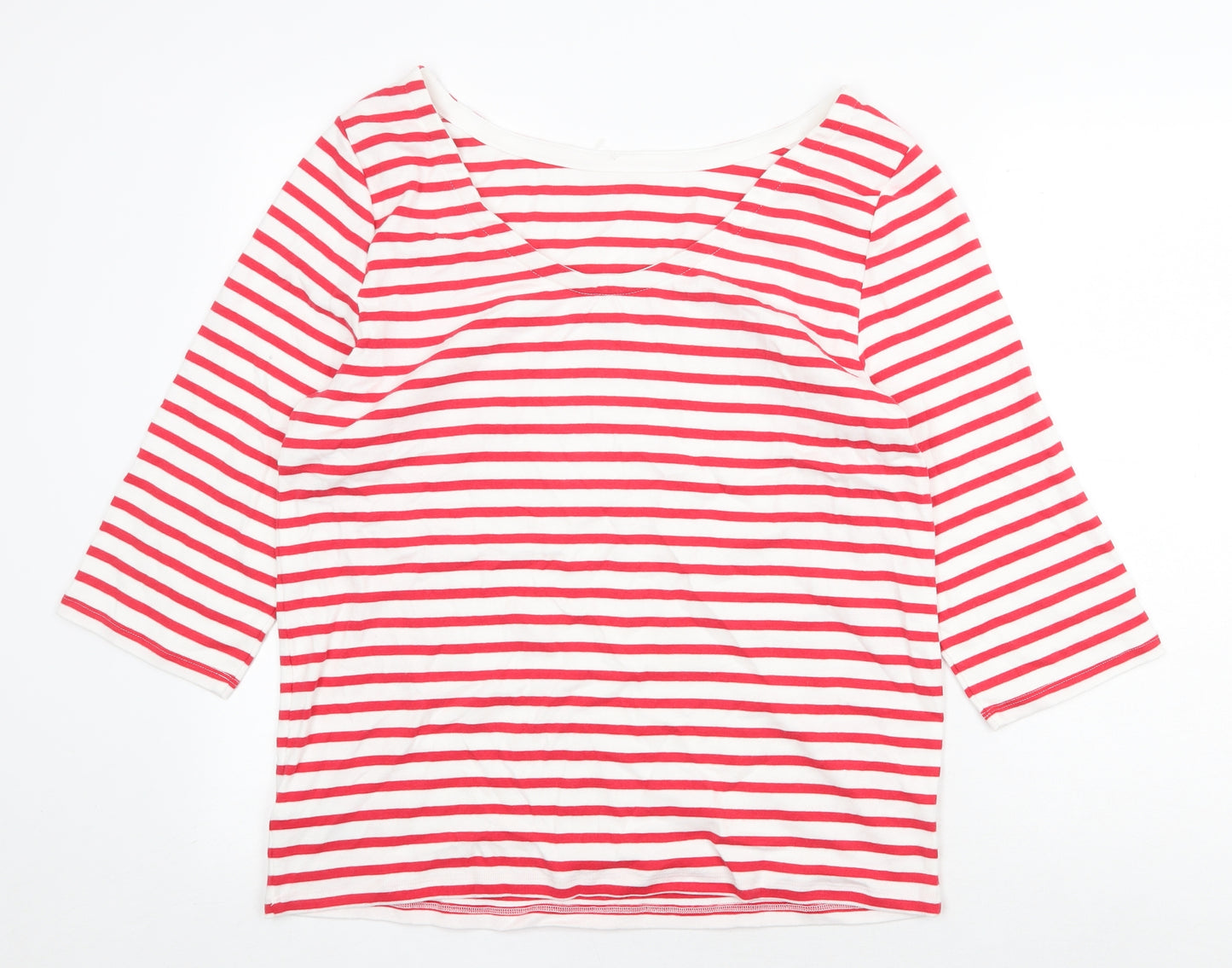 Preworn Womens Red Striped Cotton Basic Blouse Size 2XL Boat Neck