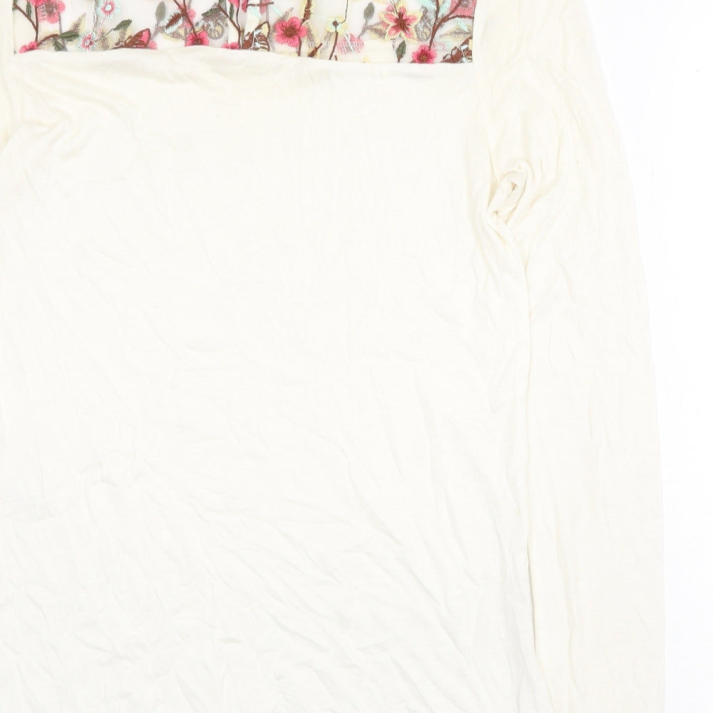 TU Womens Beige Floral Viscose Basic Blouse Size 8 Boat Neck
