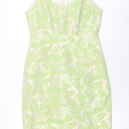 Paul Costelloe Womens Green Floral Polyester A-Line Size 10 Round Neck Zip
